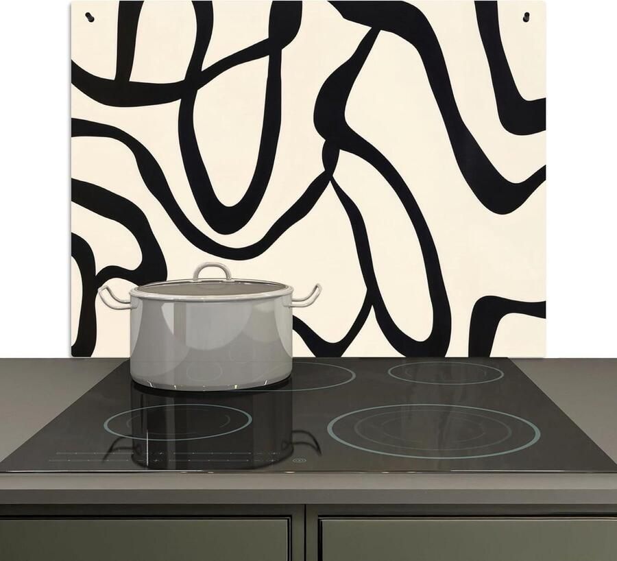 Keukenspatwand Spatbeschermer Kookplaat Keukenwand Beschermen 2-in-1 Functie 52x80 cm Abstract Lijnen Beige