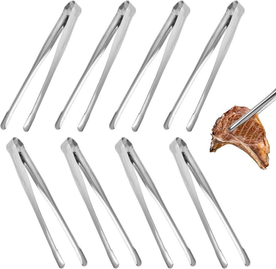 Keukentang buffettang roestvrijstalen voedseltang serveertang kleine tang 8 stuks (zilver 17 5 cm)