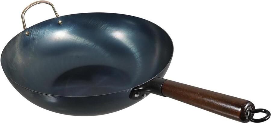 Keukenwokpan Roerbakpan Gietijzer Thuis Koken Houten Handvat 32 cm Diameter Zwart