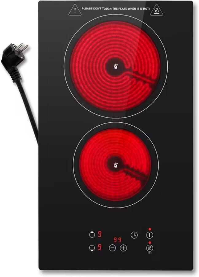 KICHPOWER 2-Pits Glaskeramische Kookplaat – 3000W – Touch Control – Timer – Inbouw & Vrijstaand – Zwart