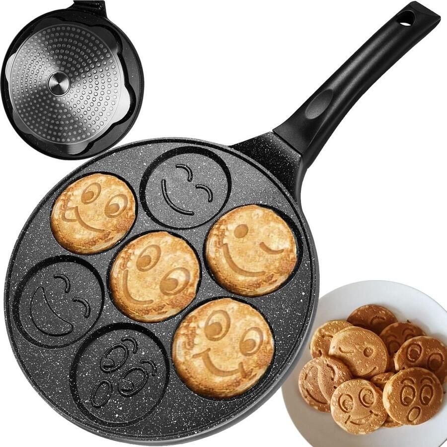 Kinderen Pannenkoekenpan Eierpan Vorm Vrolijk Ontbijten 7 Vrolijke Motieven Diameter 26 cm Zwart