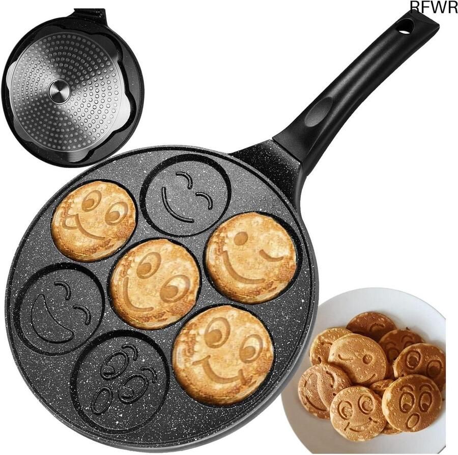 Kinder Pannenkoekenpan Vormen Pan Leuke Maaltijden Maken 7 Emoties Tegelijk 26 cm Diameter Zwart