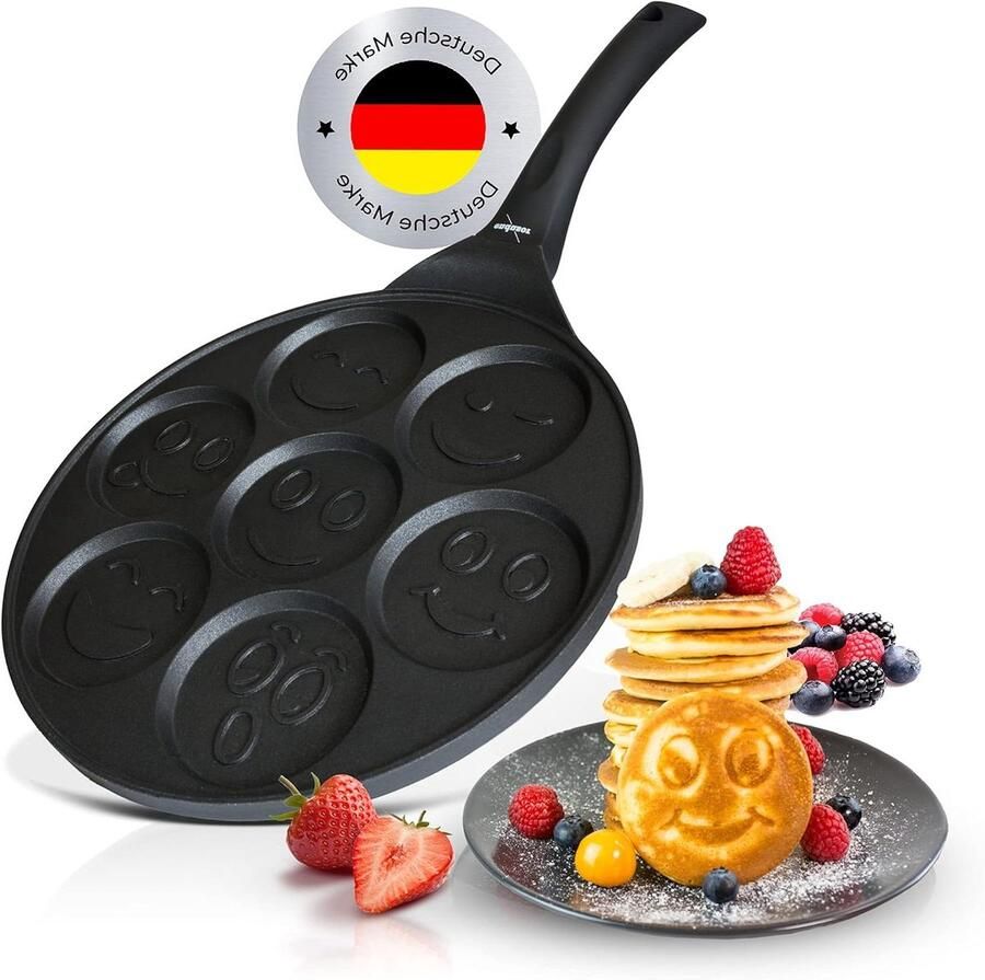 Kinderen Pannenkoekenpan Smiley Ei Pan Leuk Ontbijt Maken 7 Mini Vormpjes Diameter 26 cm Goud