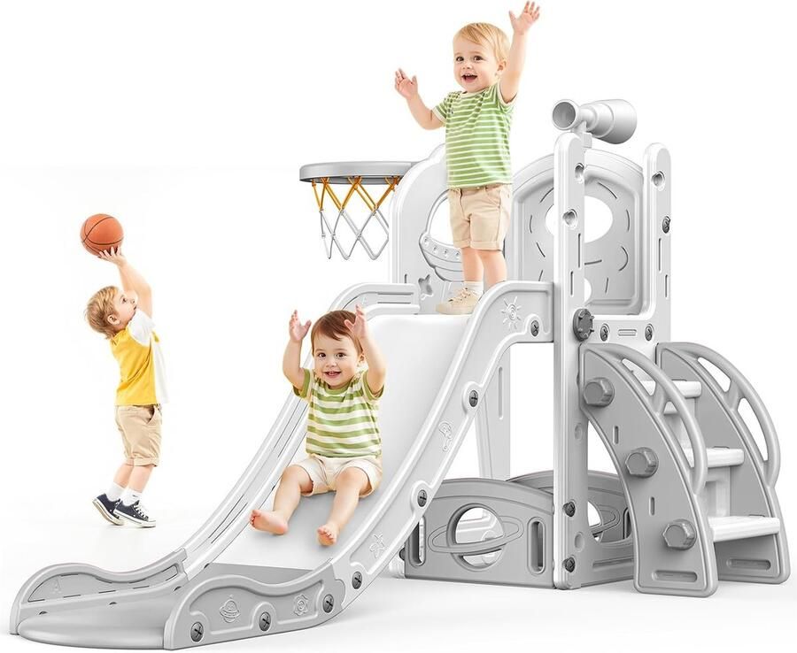 Kinderglijbaan grote peuterglijbaan met basketbalhoepel glijbanen voor peuters van 1-3 jaar peuterglijbanen speelset met opbergruimte speelgoed voor binnen en buiten voor peuters van 1-3