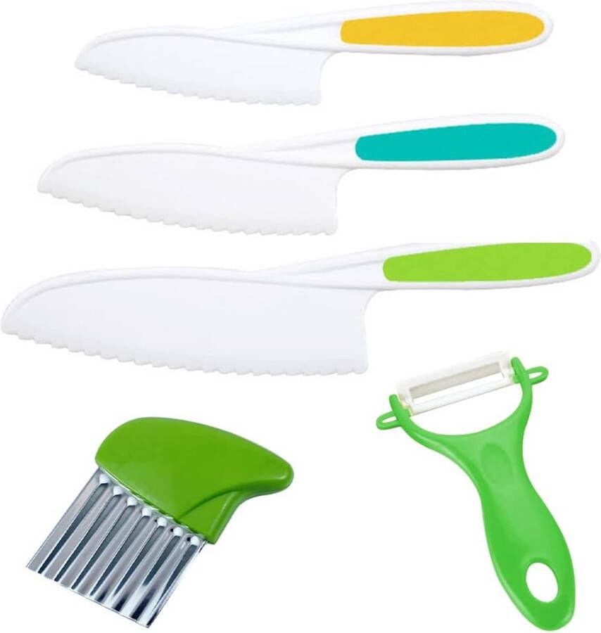 Kindermes golfsnijder voor kinderen Y-schop 5-delige set kunststof veilig kookgerei voor kinderen voor groenten fruit salade cake brood groenten