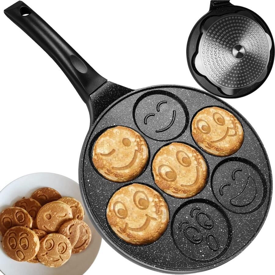 Kinderen Pannenkoekenpan Eierpan Vorm Vrolijk Ontbijten 7 Vrolijke Motieven Diameter 26 cm Zwart