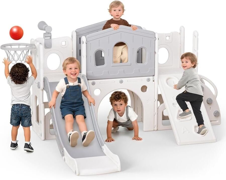 Kinderglijbaan & Klimtoestel met Klimhelling Grijs