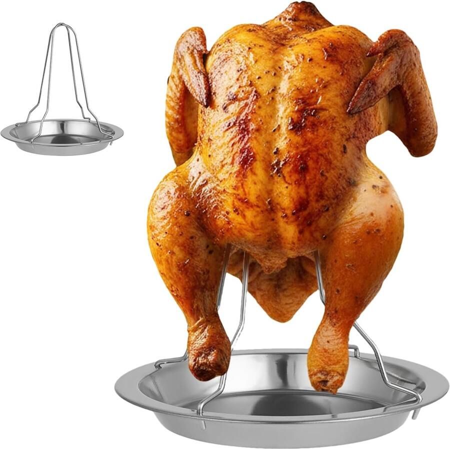 Kip Braadrek Verticale Houder Gevogelte Grillen Opvouwbaar Ontwerp 40 x 200 x 40 mm Zilver