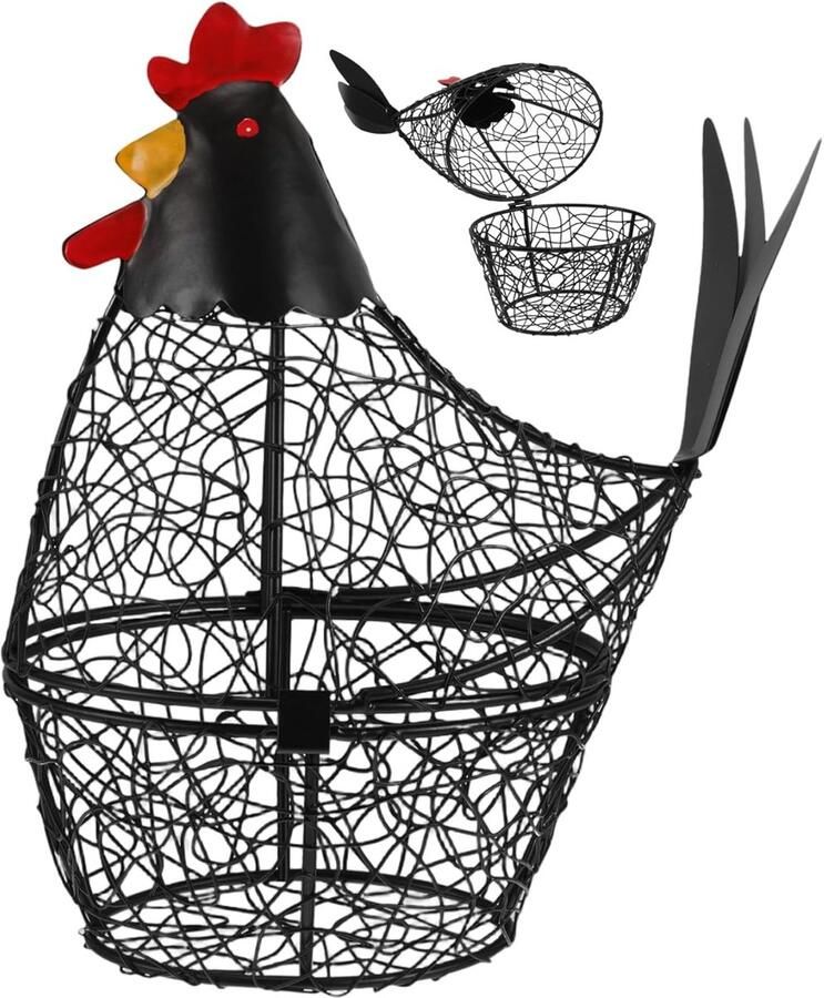 Kip Ei Mand Draadmand Keuken Aanrecht Decoratie Rustieke Boerderijstijl 17x9x9 cm Zwart