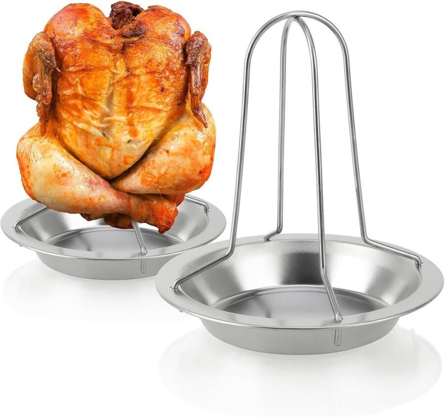 Kip Grill Gevogeltehouder Braadrooster Kip Grillen Met Lekbak 20 x 18 cm Zilver