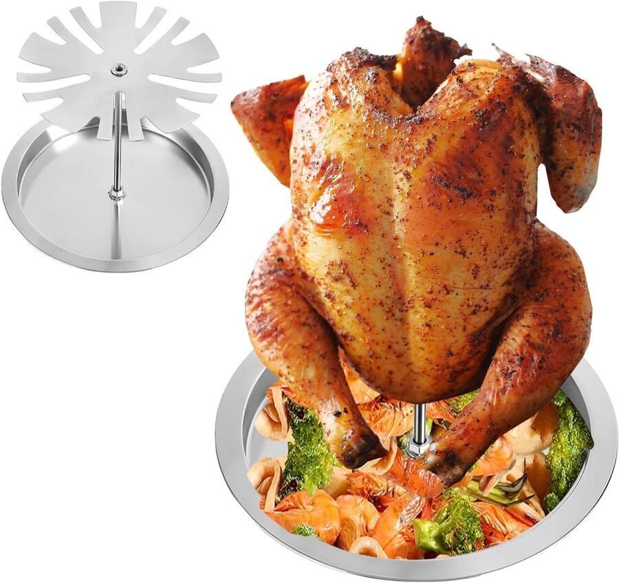 Kip Grill Rek BBQ Kip Houder Gelijkmatig Grillen Met Lekbak Voor 10 Stukken Zilverkleurig