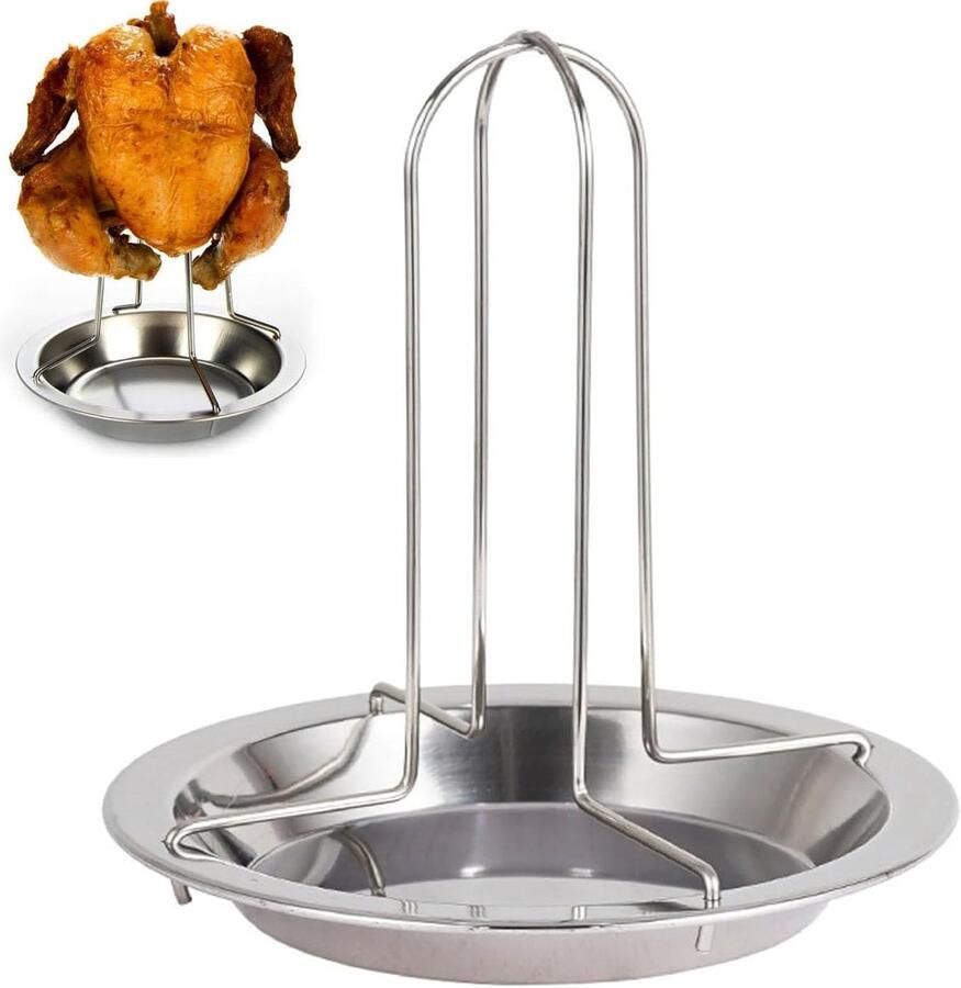 Kip Grillhouder Gevogelte Roker Verticaal Grillen Roestvrij Staal 18 cm Zilverkleurig