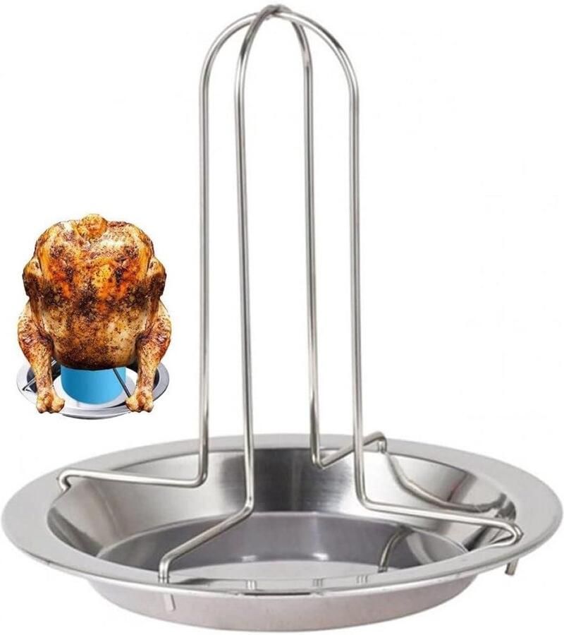 Kip Roaster Rack Kiphouder Grill Barbecue Kip Bereiden Met Vangbak 16.5 x 17 cm Zilver