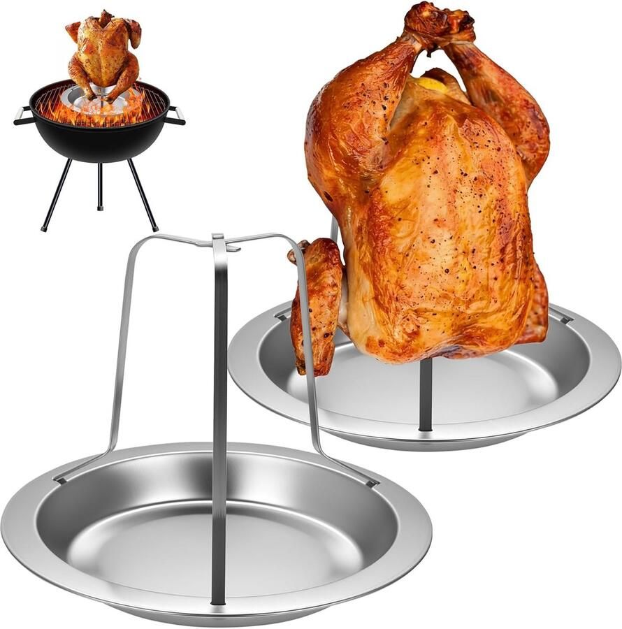 Kip Roosterrek Gevogelte Houder Oven Grillen Inclusief Lekbak 24x22 cm Zilver
