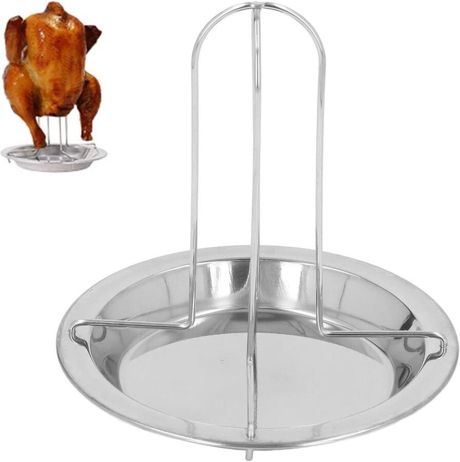 Kip Roosterrek Pluimvee Houder BBQ Koken Verticaal Ontwerp 17x17x3 cm Zilver