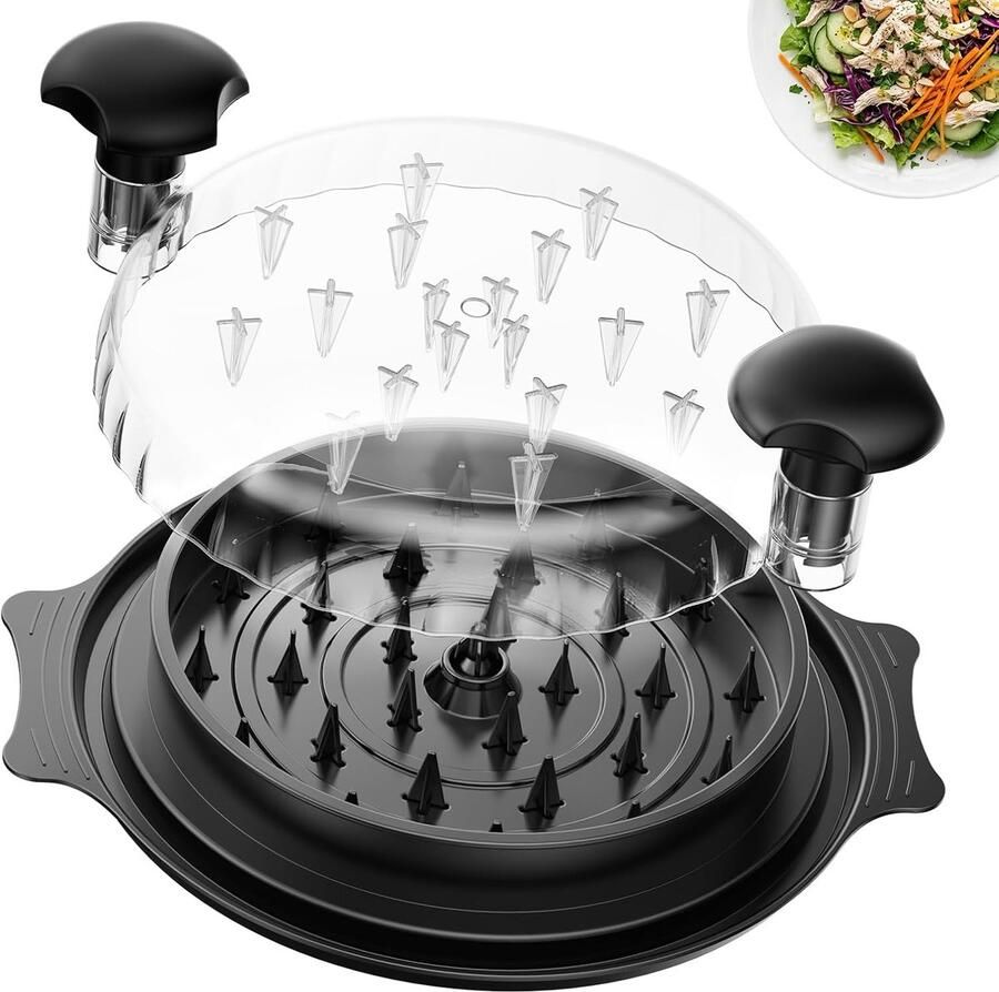 Kip Versnipperaar Pulled Chicken Maker 27.5 cm Groot Innovatief 3-Laags Design met Uitneembare Plaat Handmatige Vleesmolen BPA-vrij & Vaatwasserbestendig Antislip Zwart