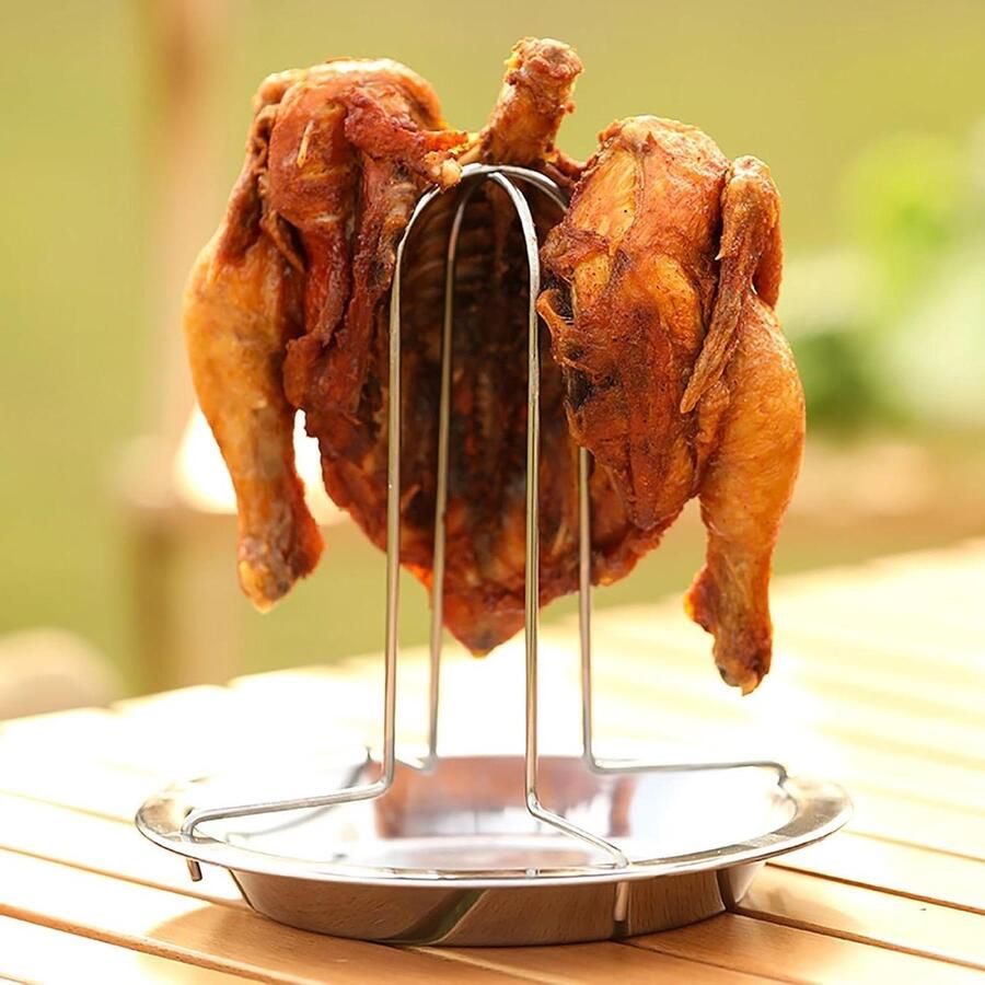 Kipbranderrek Kippenhouder Braadrek Kip Grillen Opvouwbaar Roestvrij Staal 25 x 20 x 3 cm Zilver