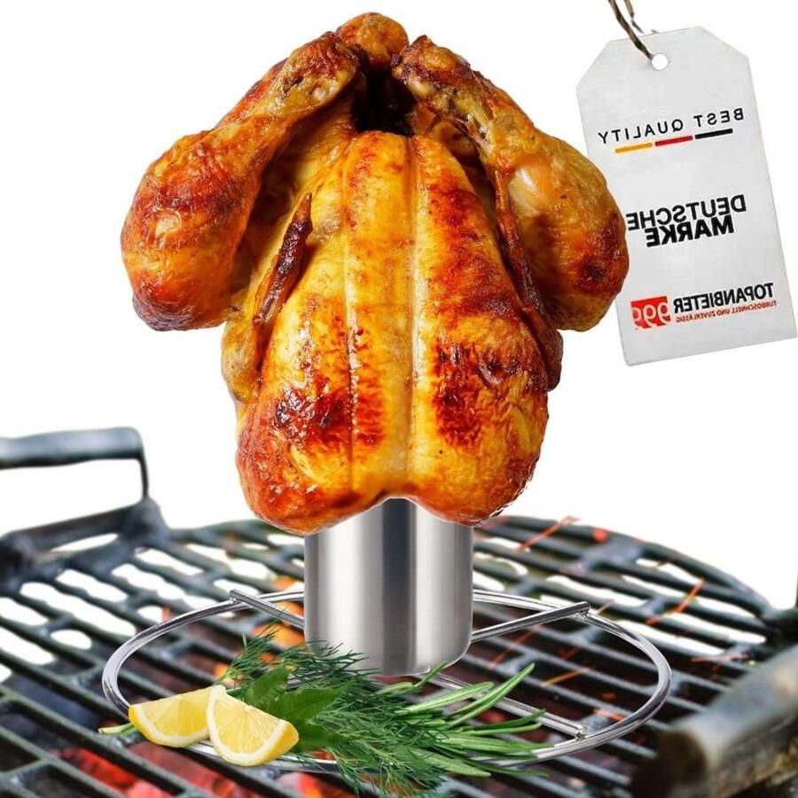 Kiphouder RVS Kipgriller Kippenrek Krokant Kip Grillen Met Aroma Houder 20 x 6 x 10 cm
