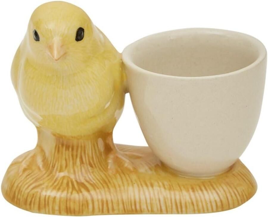 Kippen Ei Cup Kippenhouder Ontbijten Handgeschilderd 9cm h x 11cm l x 7cm d Wit