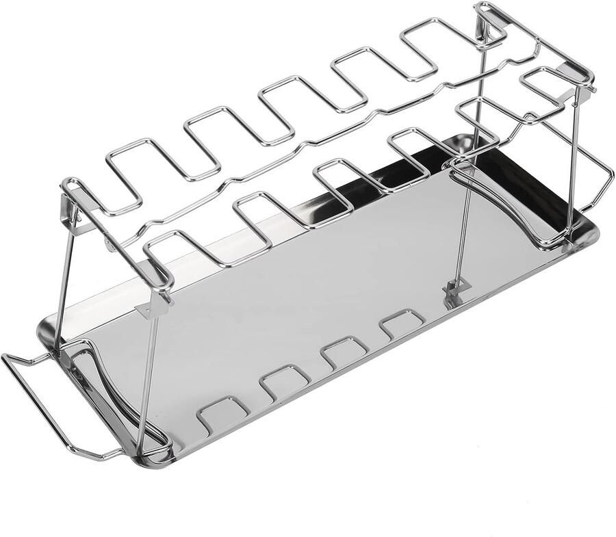Kippen Grill Rek Vleugelhouder Oven Verticaal Grillen Vaatwasmachinebestendig 12 Sleuven Zilver