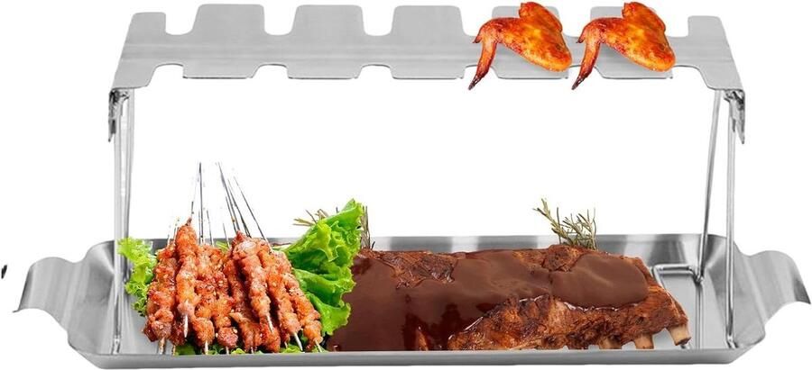 Kippenbout Houder Kippenpoot Rek Gelijk Grillen Met Opvangbak 12 Vakken Zilver
