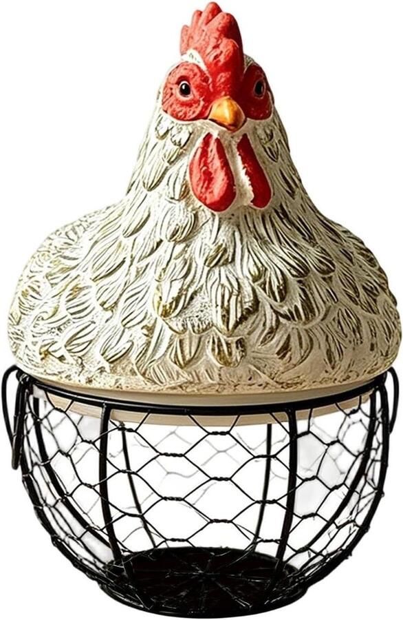 Eierhouder Mand Eiermand Kip Keuken Opbergen Zeshoekig Gaaswerk 20 x 8 x 20 cm Wit