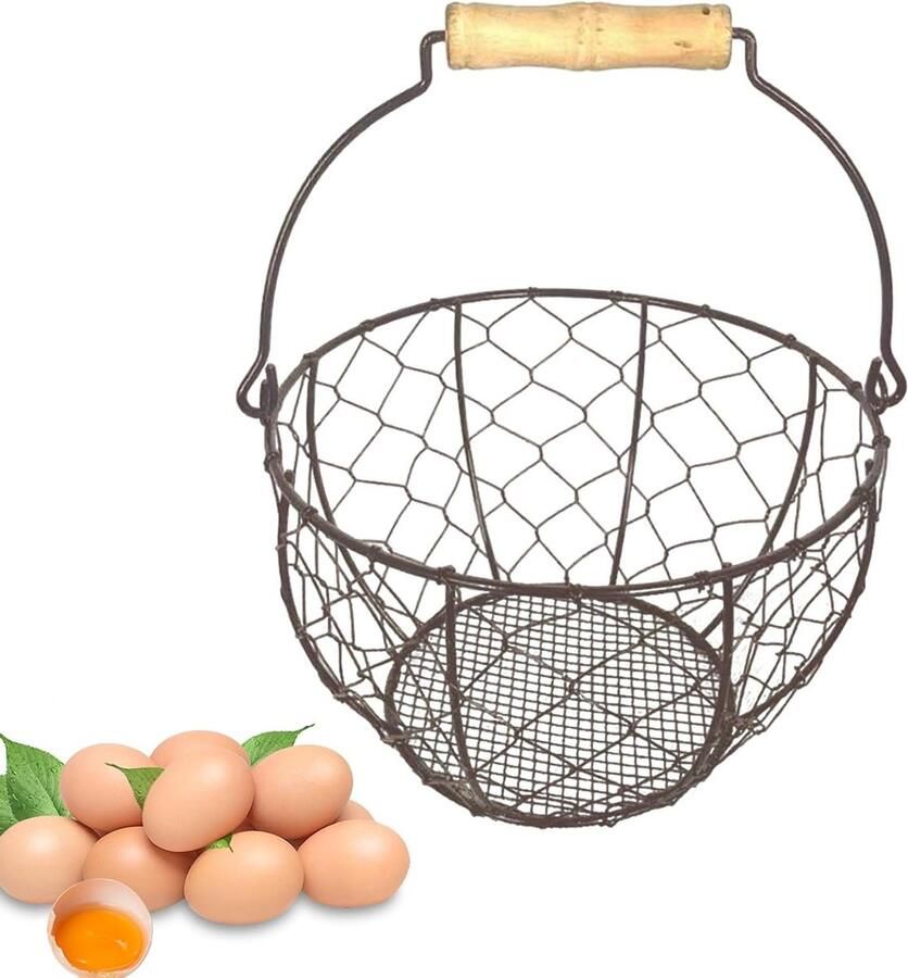 Kippenei Mand Draad Eierenmand Keuken Opbergen Robuust Ijzeren Frame 22B x 14H cm Bruin