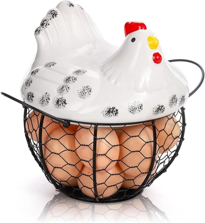 Kippeneiermand Eierhouder Keramiek Eieren Verzamelen Met Kipvormig Deksel 10 x 16 cm Zwart