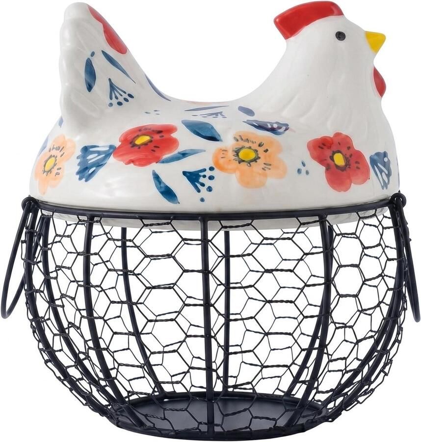 Kippeneimand Eierhouder Mand Keuken Organiseren Keramisch Kip Deksel 21 x 21 x 21 cm Zwart