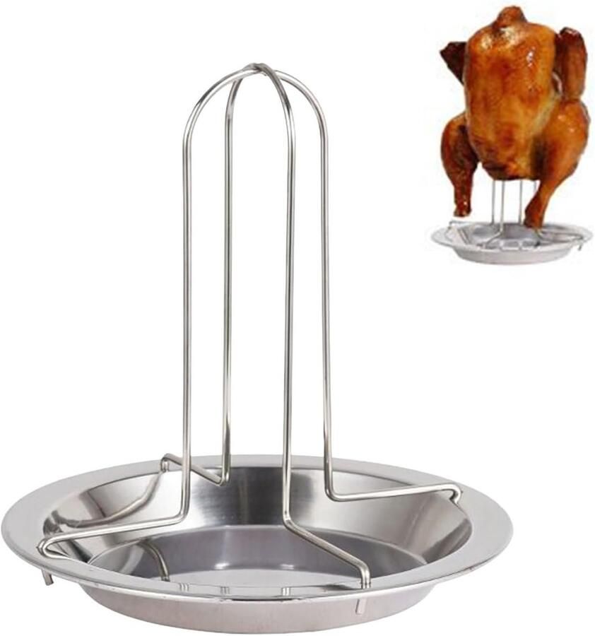 Kippenhouder Grill Accessoire Gelijkmatig Grillen Roestvrij Staal 17 x 17 x 3 cm Zilverkleurig