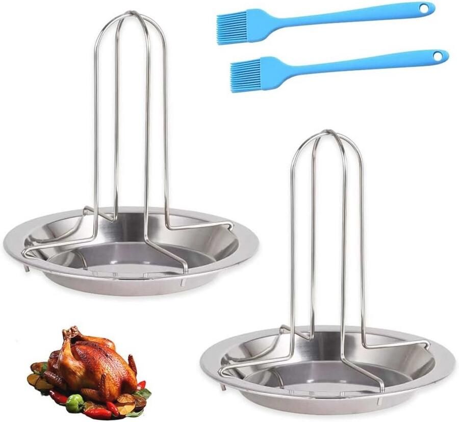 Kippenhouder Grill met 2 Olieborstels Roestvrij Staal Anti-aanbak Voor Koken en Barbecue
