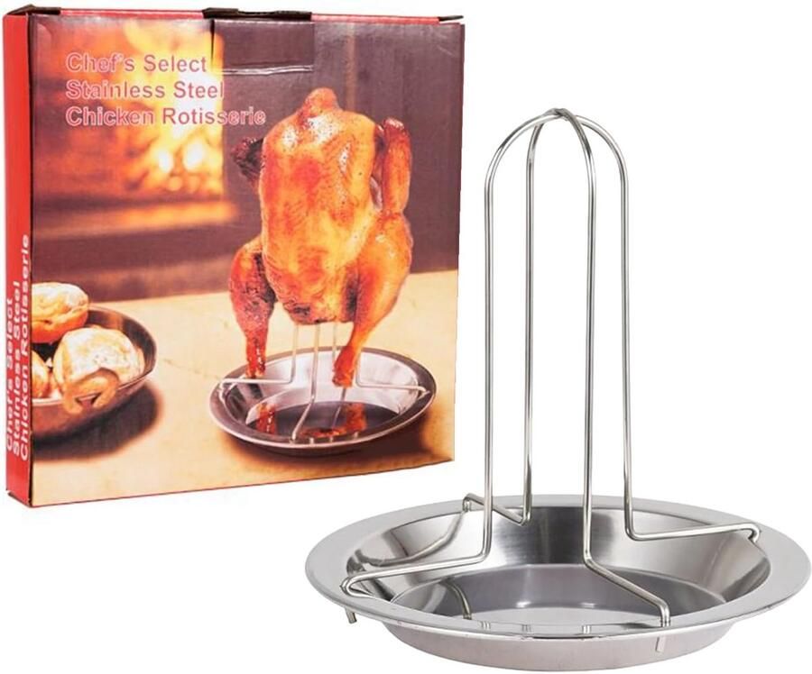 Kippenhouder RVS Grill accessoire Gegrilde kip Verticale bereiding 17 x 16.5 cm Zilverkleurig