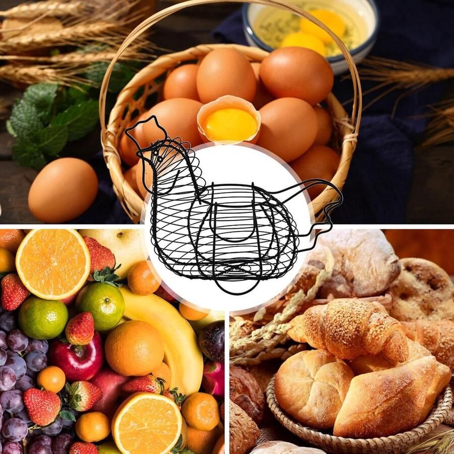 Kippenmand Opbergmand Eieren Keuken Organisatie Multifunctioneel Ontwerp 34 x 265 cm Zwart