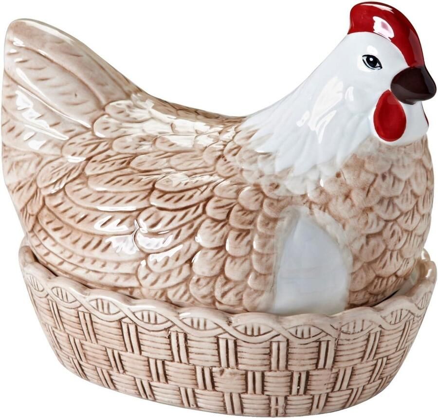 Kippennest Eierhouder Eierbewaarder Kip Keuken Organiseren Handbeschilderd Reliëf 21 x 17 x 23 cm Koper Zwart