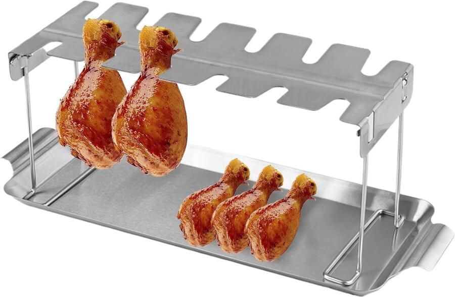 Kippenpoot Houder Grill Rek Gelijkmatig Grillen 12 Grillvakken 395 cm Zilverkleurig