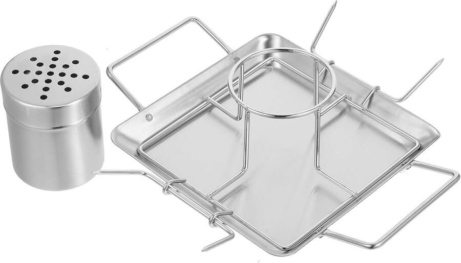 Kippenrek Roestvrijstaal Vogelhouder Grill Buiten Grillen Demontabel Ontwerp 27.5 x 18.5 cm Zilverkleurig