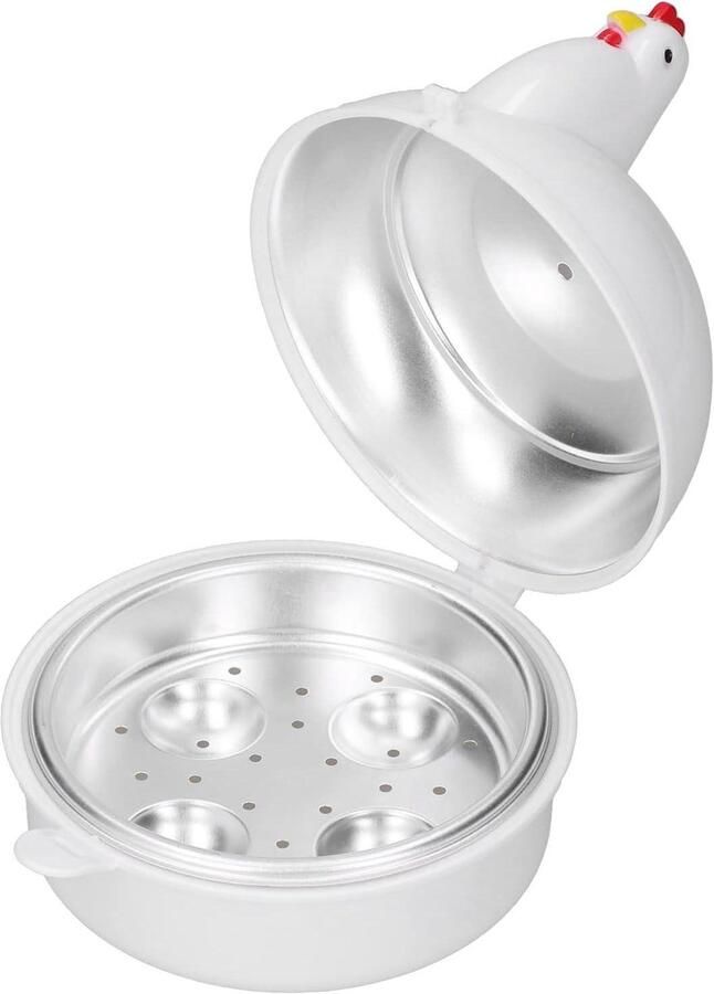 Kipvormige Eierkoker Magnetron Eierketel Eieren Koken Veilig Handvat 12.3 x 13 cm Wit