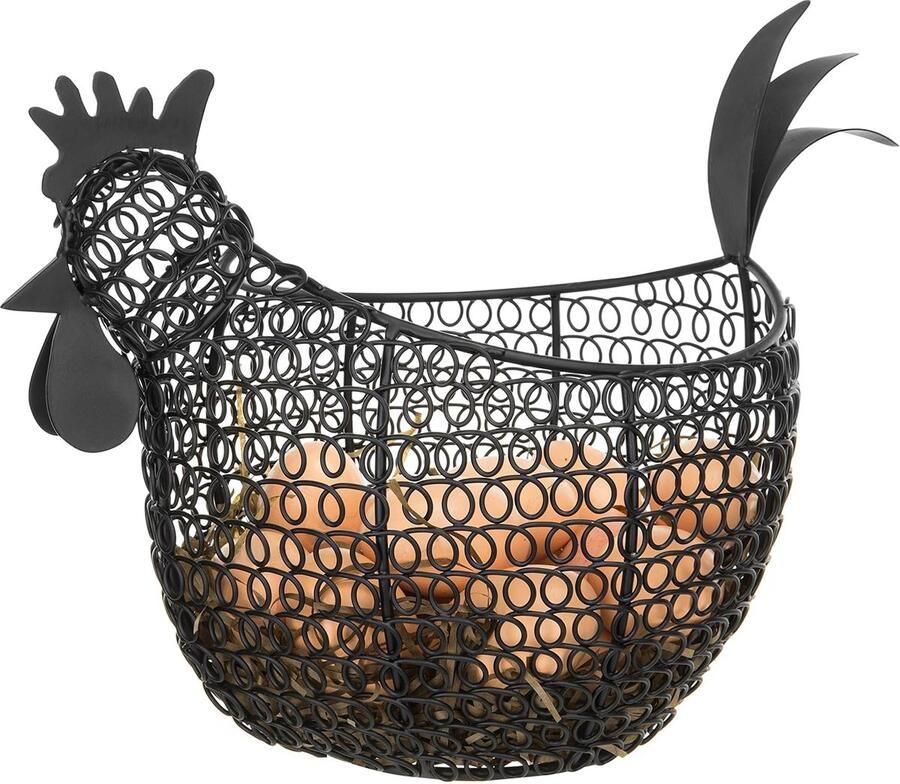 Kipvormige Eiermand Decoratieve Mand Keuken Organiseren Rustieke Stijl 34 cm Breed Zwart