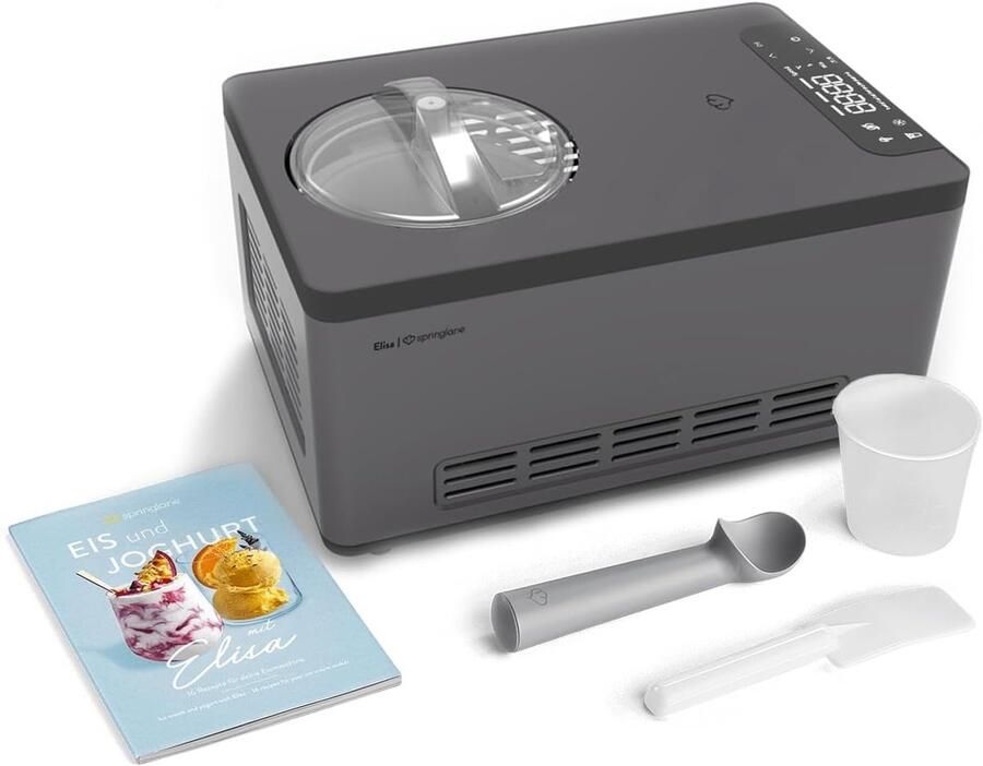 Kitchen Elisa ijsmachine & yoghurtmaker 2 0 L met zelfkoelende compressor 220 W van roestvrij staal met koel- en verwarmingsfunctie (Elisa Antraciet ijsmachine)