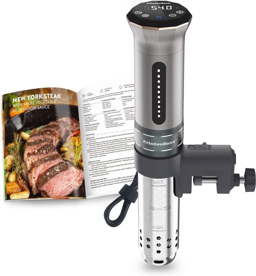 KitchenBoss Sous Vide Roner Kitchen met lage temperatuur slow cooker professionele thermocirculator IPX7 waterdicht timer met touchscreen zilver