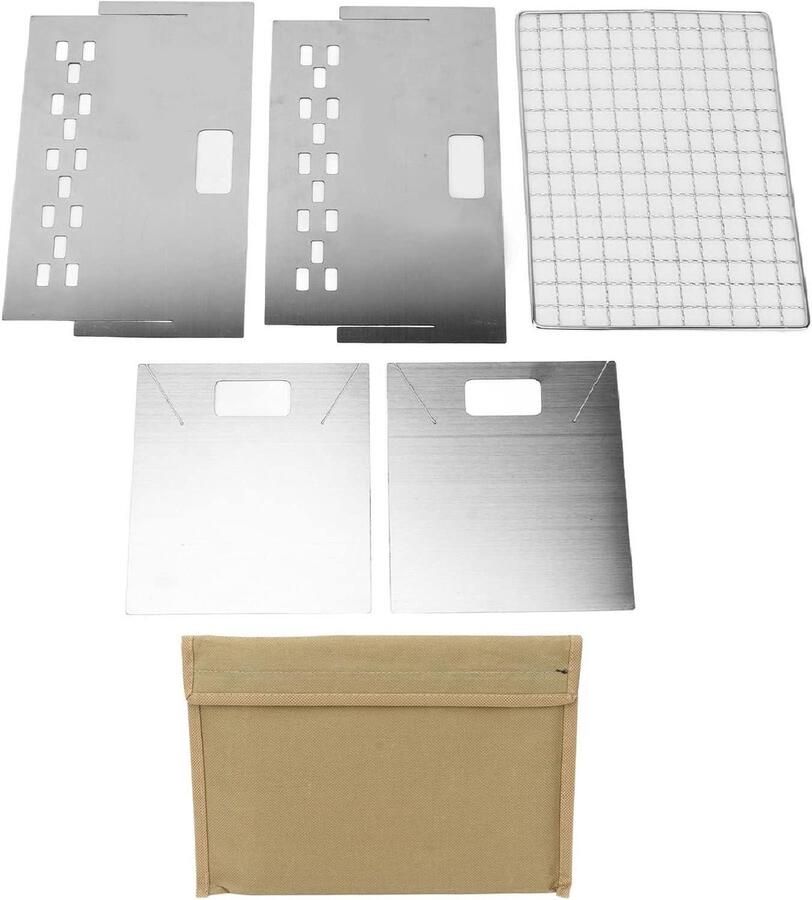 Klapbare Houtskool Grill Mini Grill Outdoor Koken Roestvrij Staal 26 x 18 cm Zilverkleurig