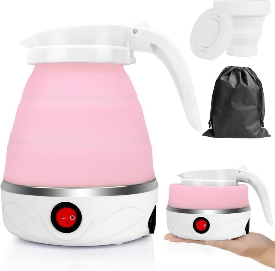 Klapbare Waterkoker Reis Waterkoker Koffie Maken Compact Opvouwbaar 0.6 Liter Roze