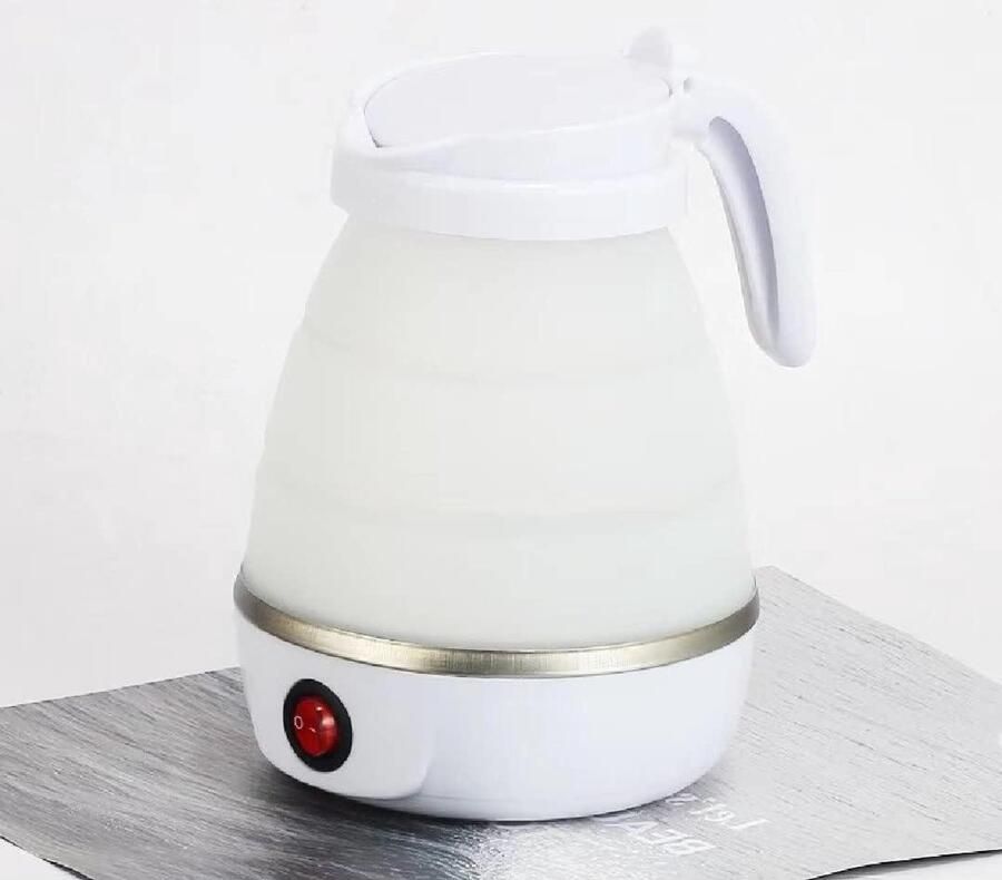 Opvouwbare Waterkoker Reiskoker Campingkoker Koffie Thee Zetten Dubbele Spanning 800 ml Wit