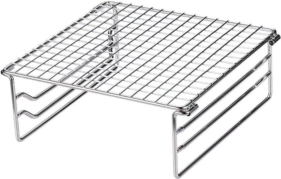Klapgrill Roestvrij Staal Mini Grillrooster Buiten Koken 3-Traps Verstelbaar 20 x 20 cm Zilver