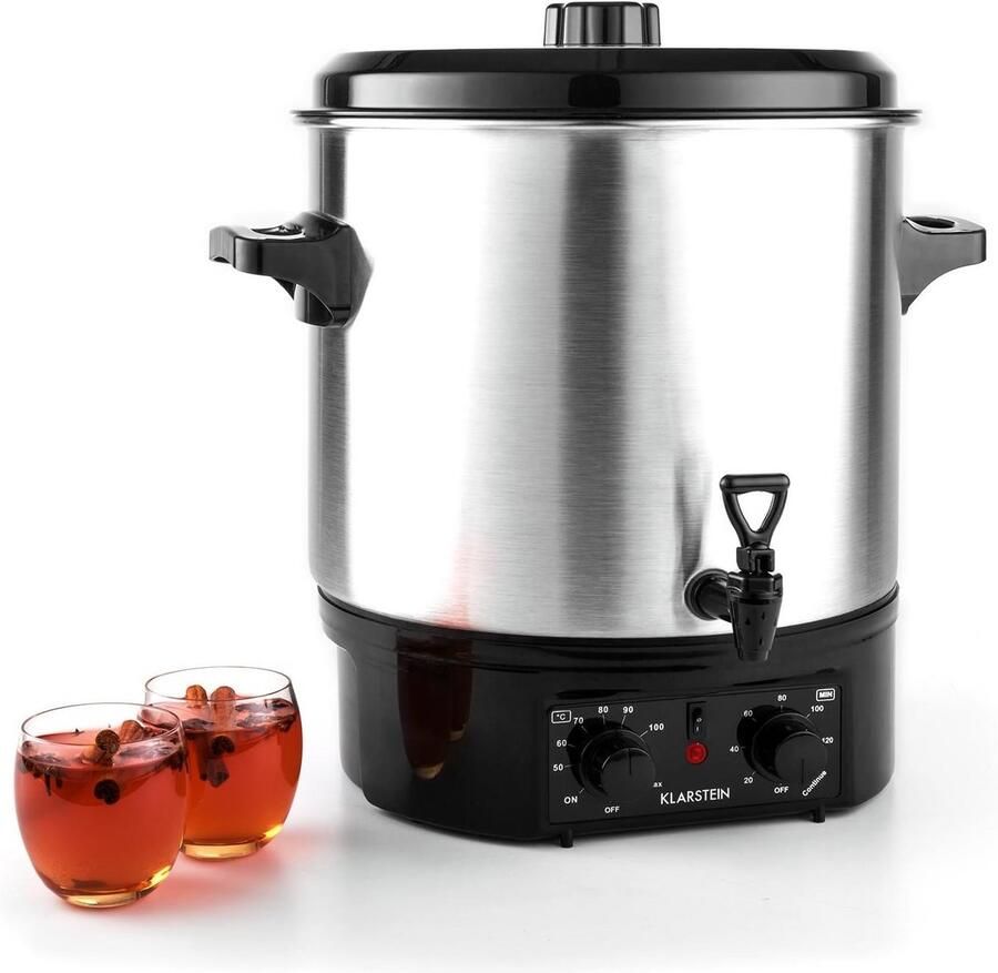 Klarstein Biggie Inmaakpan 27 Liter Vermogen 2000 Watt Regelbare Temperatuur 120-Minuten Timer Geschikt voor Glühwein en Inmaken Zilver