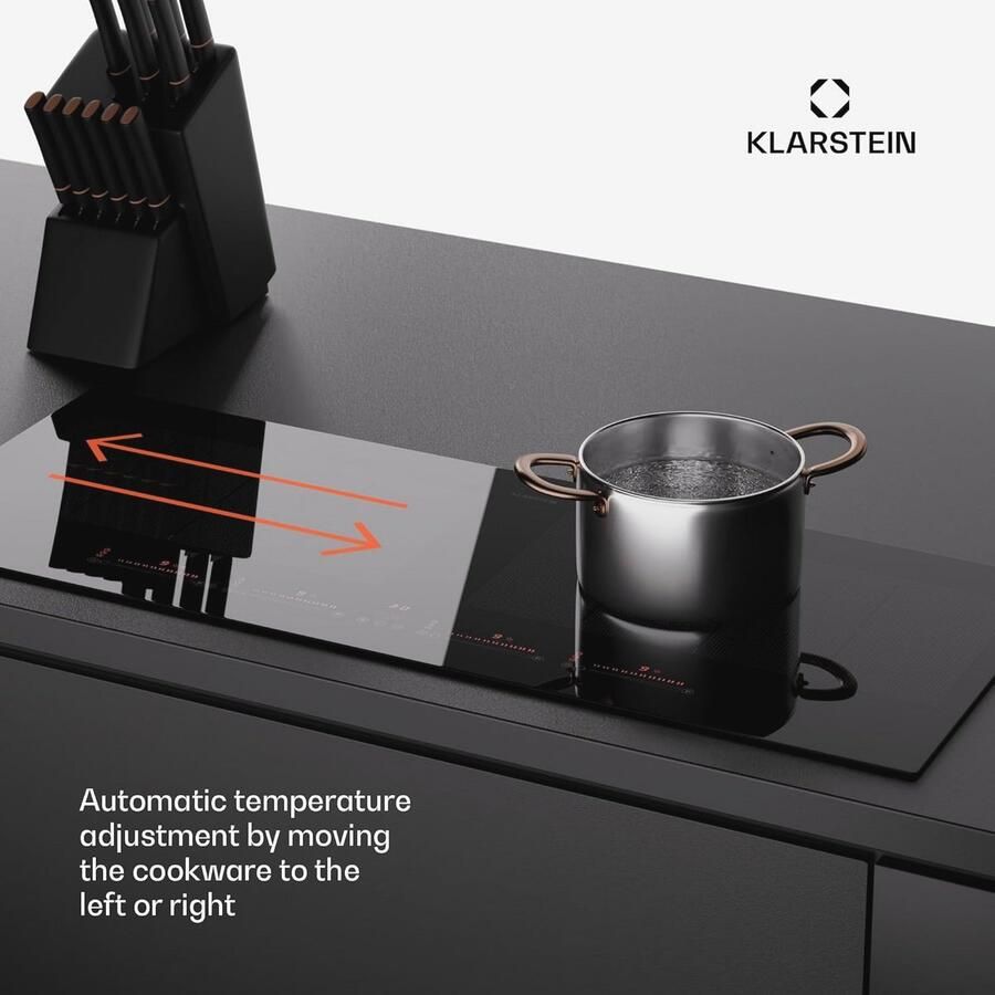 Klarstein Induction Hob 4 Plates 90 cm Ceramic Induction Hob with 4 Hobs 7200 W Induction Hob Touch Control Stove with Overheating Protection Efficient Ceramic