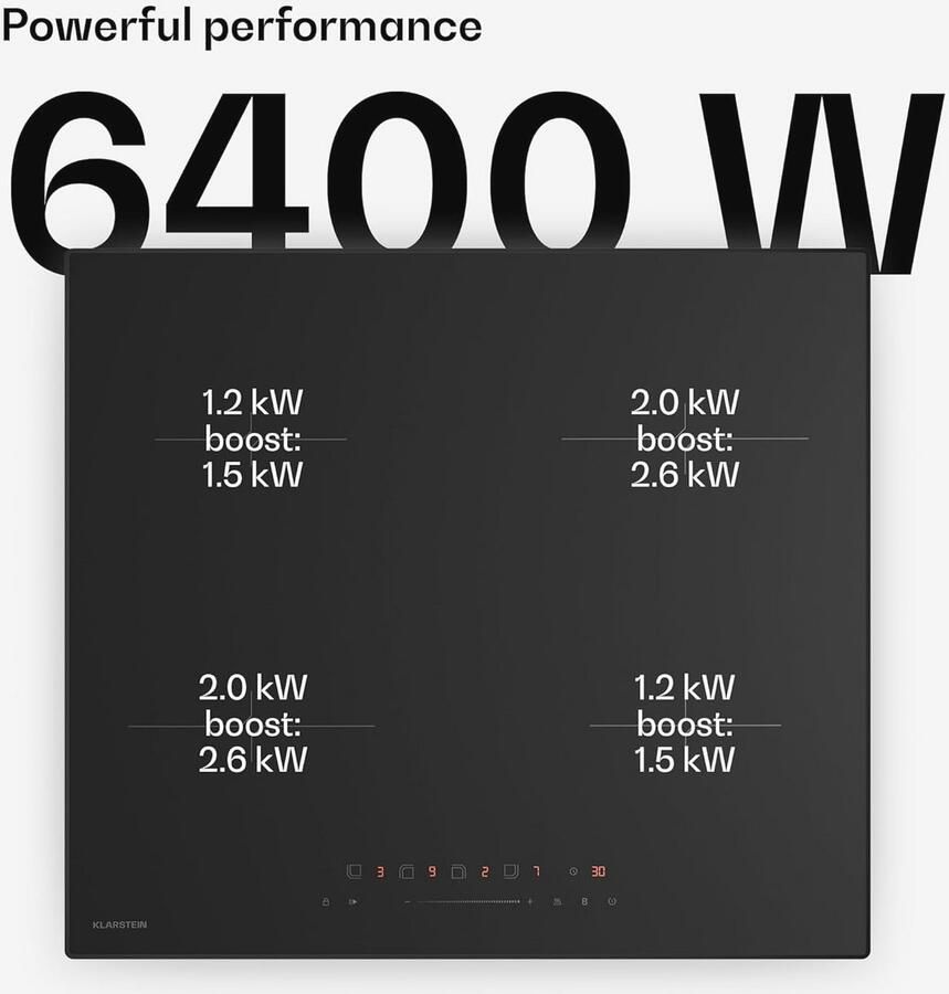 Klarstein Velaire Induction Hob 60 cm 4 Zone 7000 W Boost Touch Slider Timer Child Safety Residual Heat Indicator Ceramic Built-in Hob Induction Black