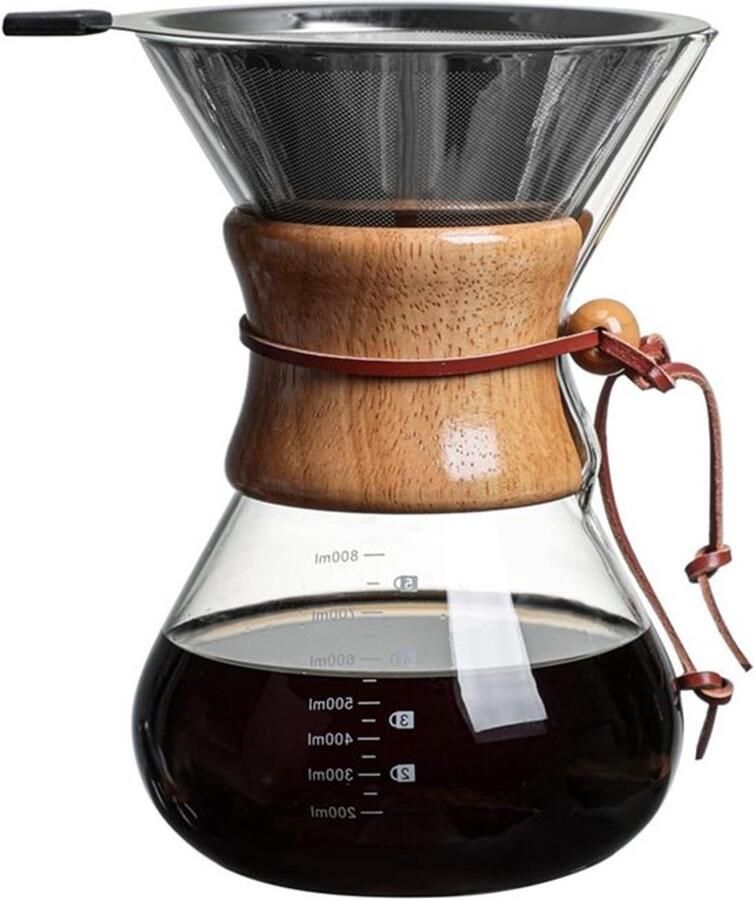 Classic 400ml Giet Koffiezetter met RVS Filter Glazen Koffiepot voor Koud Brouwen en Filterkoffie - Foto 2