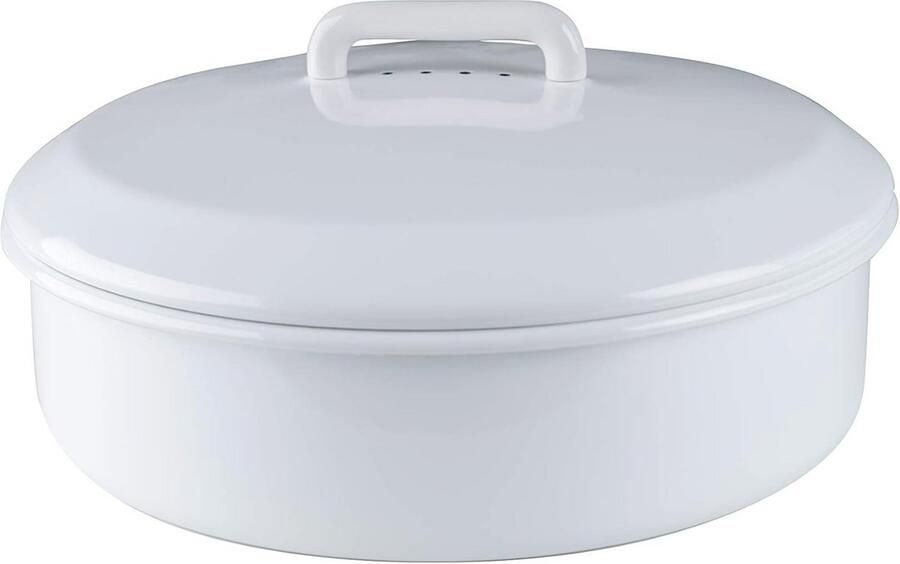 Klassieke Emaille Broodtrommel met Deksels Diameter 36 cm Wit