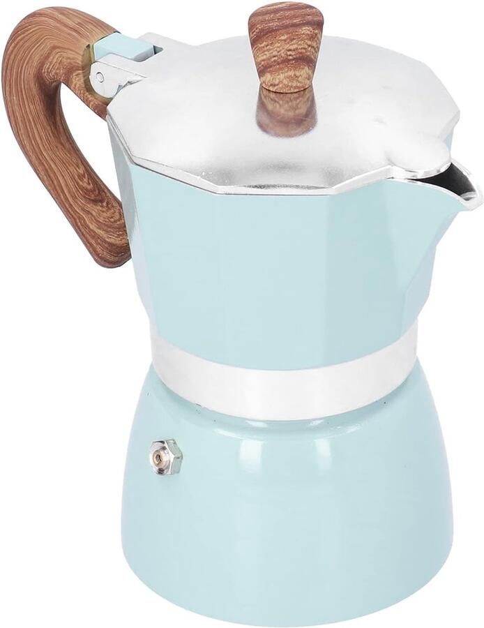 Klassieke Italiaanse Moka Koffiezetter voor 3 Kopjes Aluminium Draagbaar Ideaal voor Keuken Kamperen en Kantoor (Blauw)
